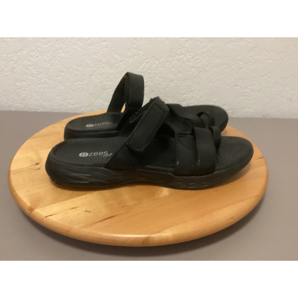 Bzees Joyride Sandals Women 10W Black Adjustable Strappy Comfort Walking Shoes‎
